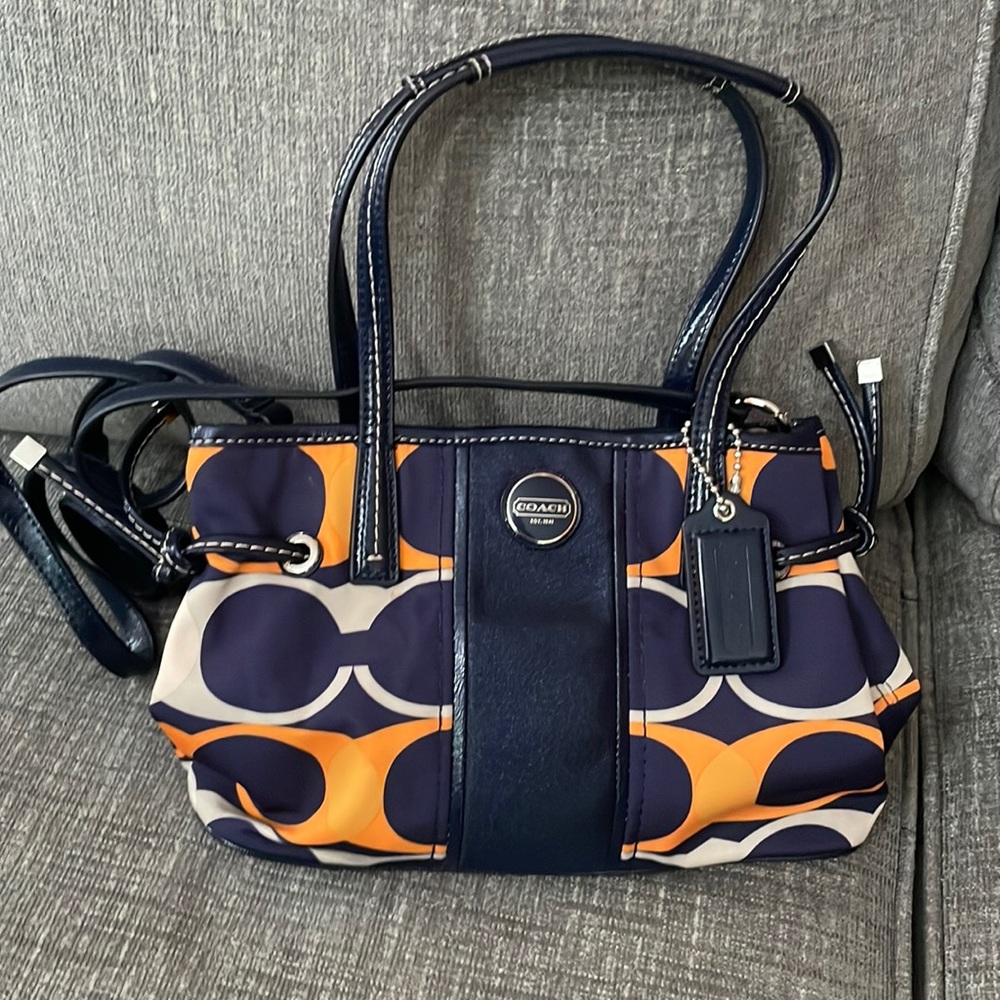 Orange blue and white coach bag. Practically new!!!!